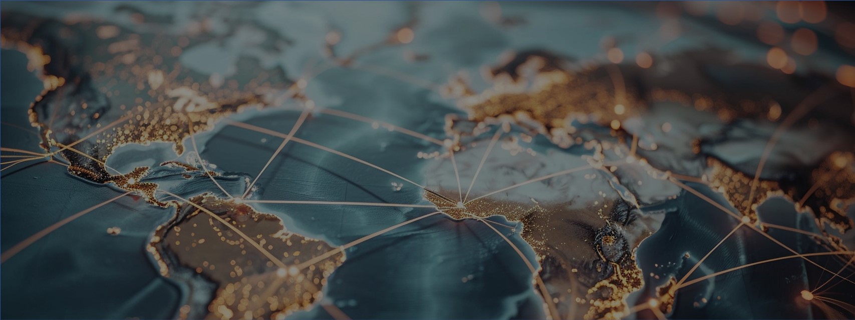 Map of the world with travel routes between countries