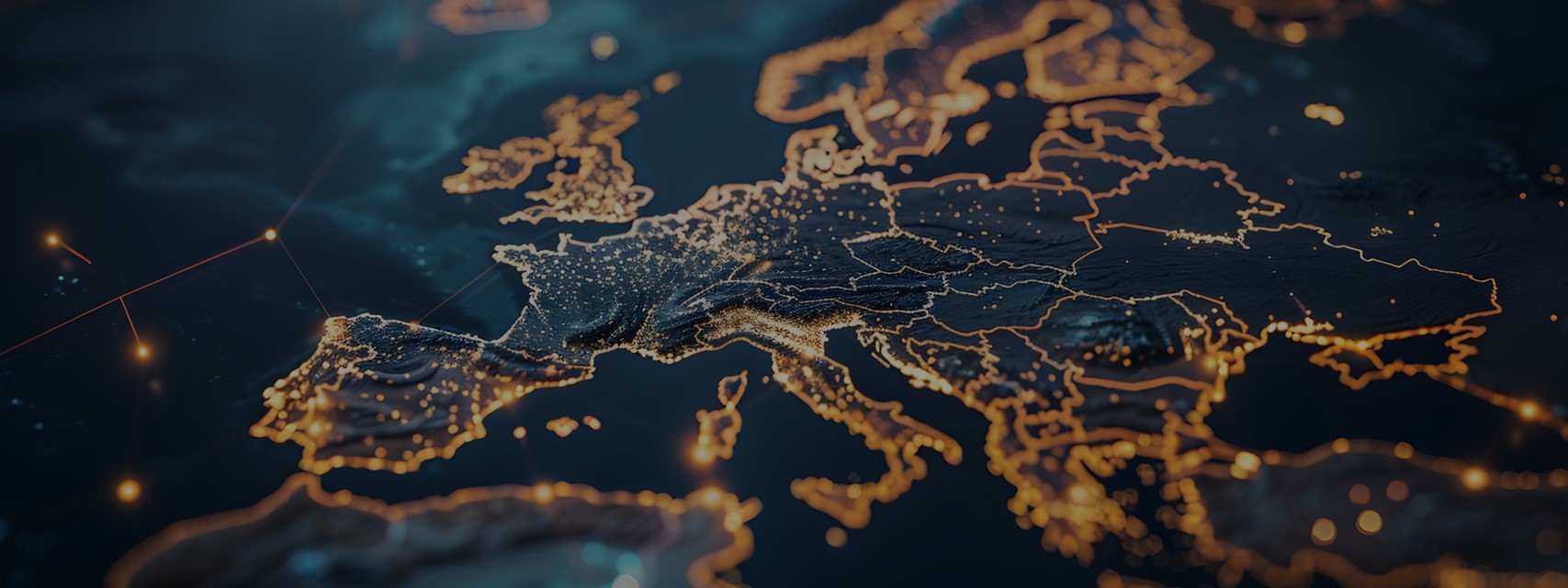 A map of Europe with glowing connections between cities