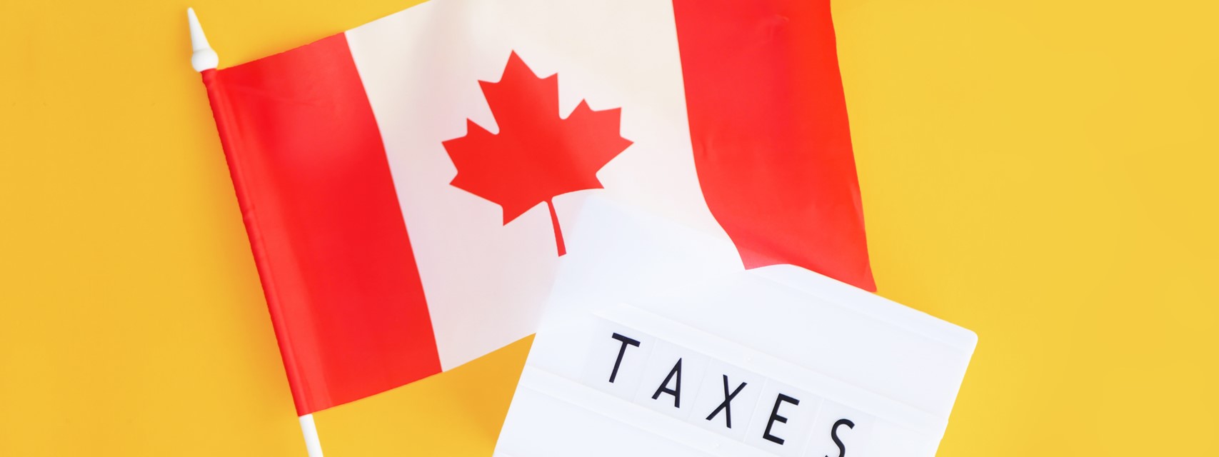 Canadian flag with sign stating "taxes"
