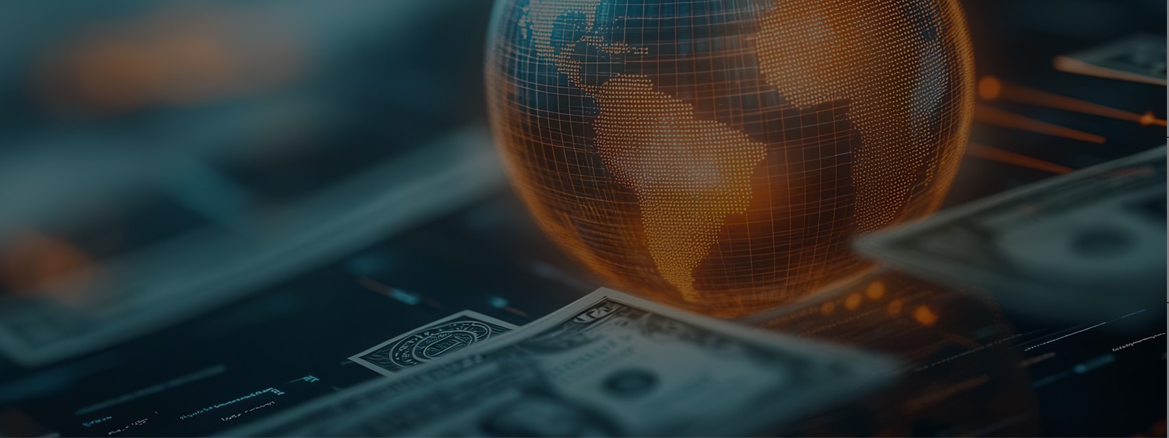 An abstract globe made of currency symbols and tax codes