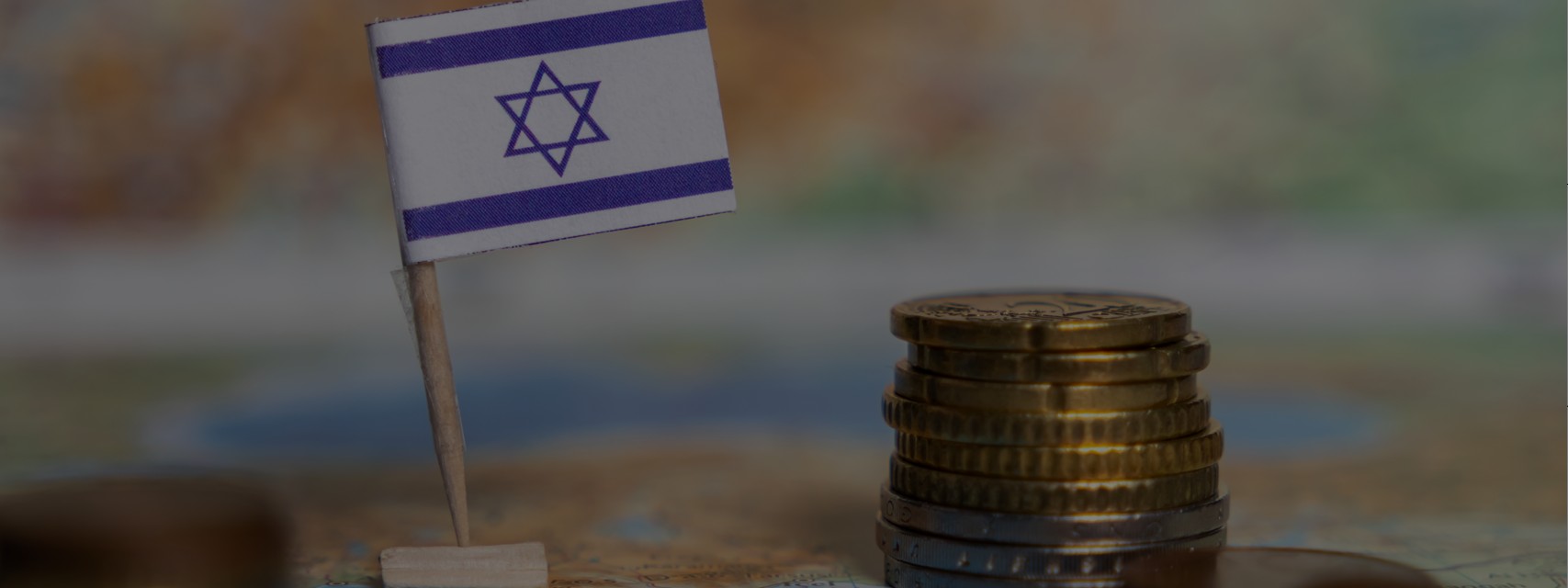 Israel flag with stack of coins
