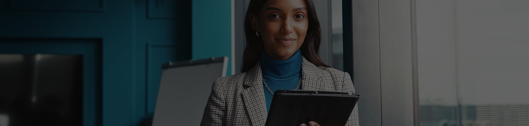 confident and woman with tablet