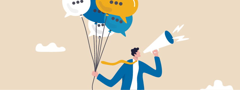 Illustration of businessman speaking into a bullhorn