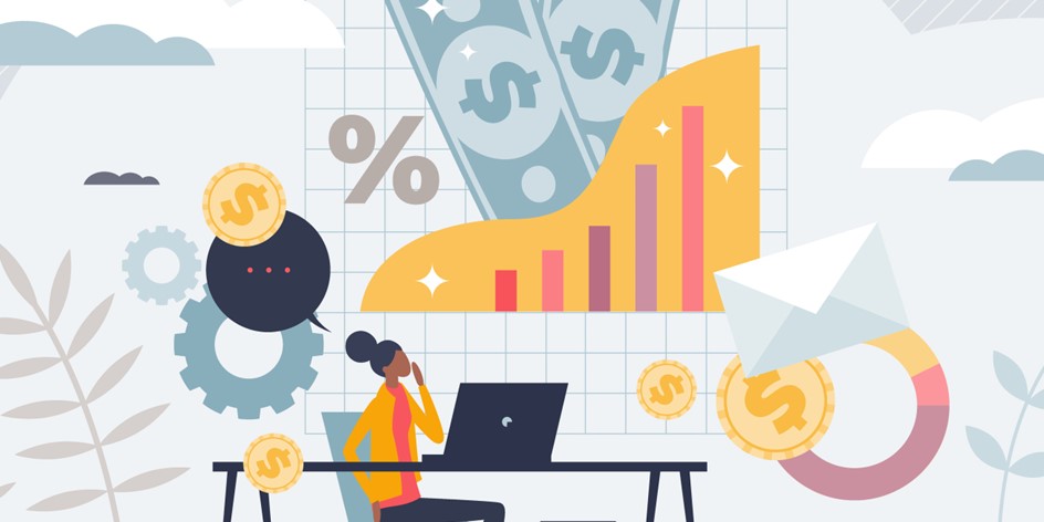 Illustration of stock plan administrator with symbols and images representing tax withholding