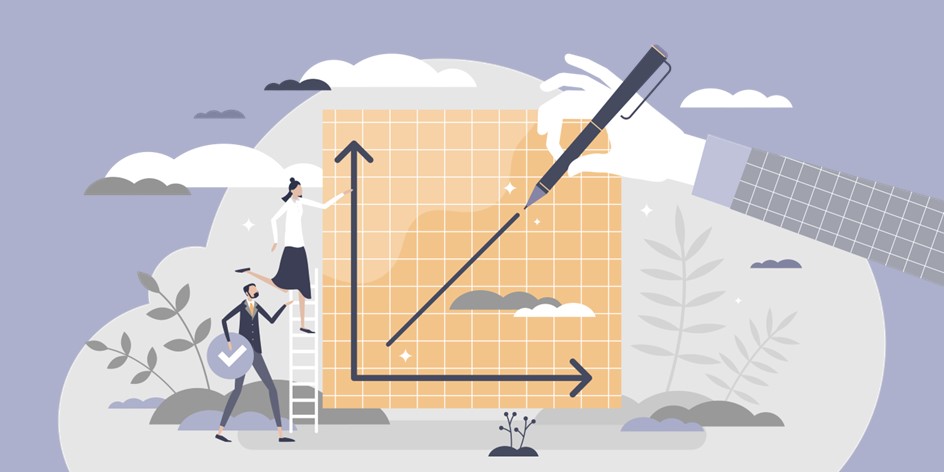 Illustration of executives looking at chart of stock ownership