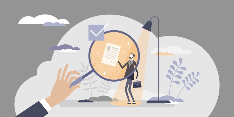 Illustration of magnifying glass focused on a survey respondent