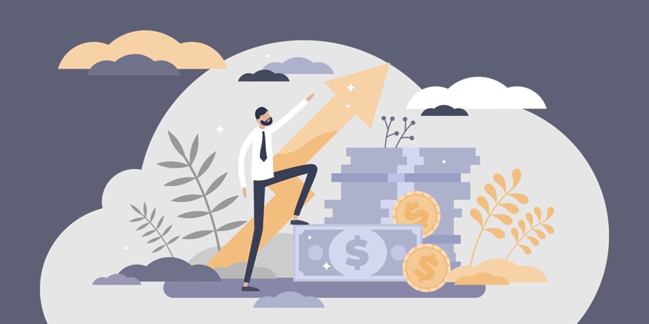 Illustration of stock plan professional with funds representing transaction gains and tax withholding