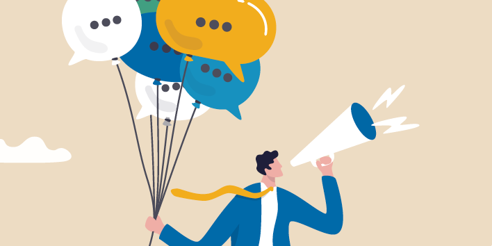 Illustration of businessman speaking into bullhorn